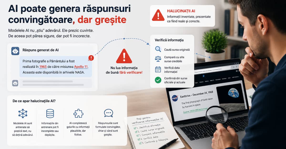 Halucinații AI și procesul de verificare a informațiilor generate de inteligența artificială