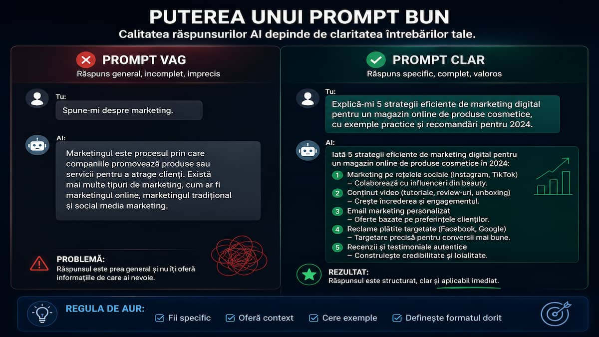 Diferența dintre un prompt vag și un prompt clar în AI