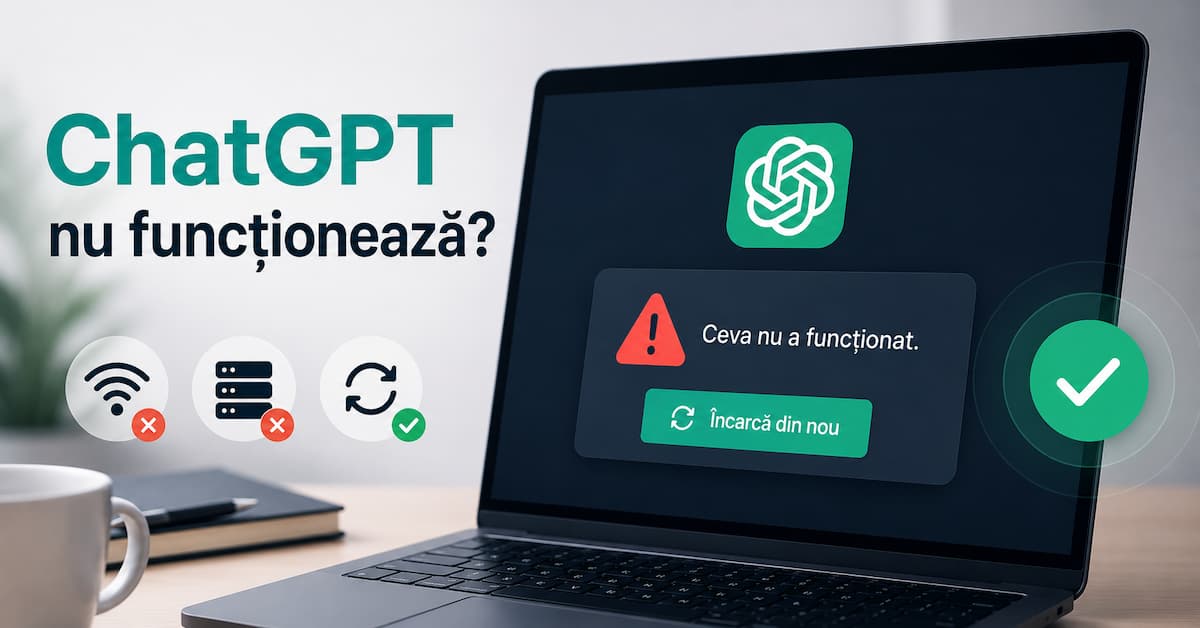 chatgpt nu funcționează afișând un mesaj de eroare pe ecranul unui laptop