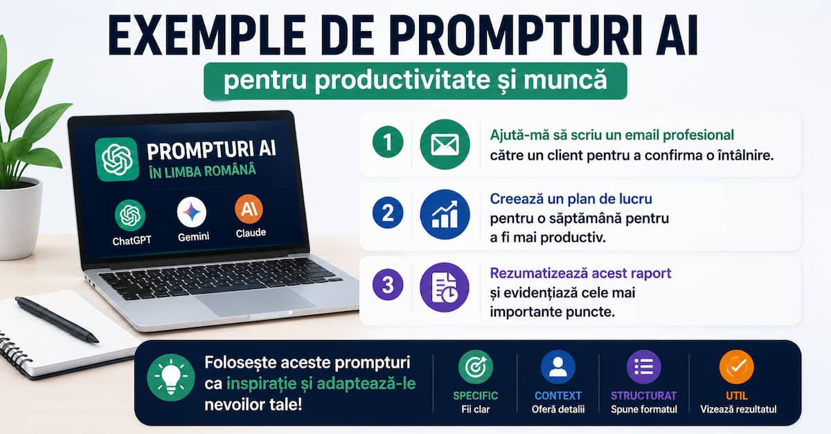 exemple de prompturi AI în limba română pentru productivitate și rezumarea documentelor