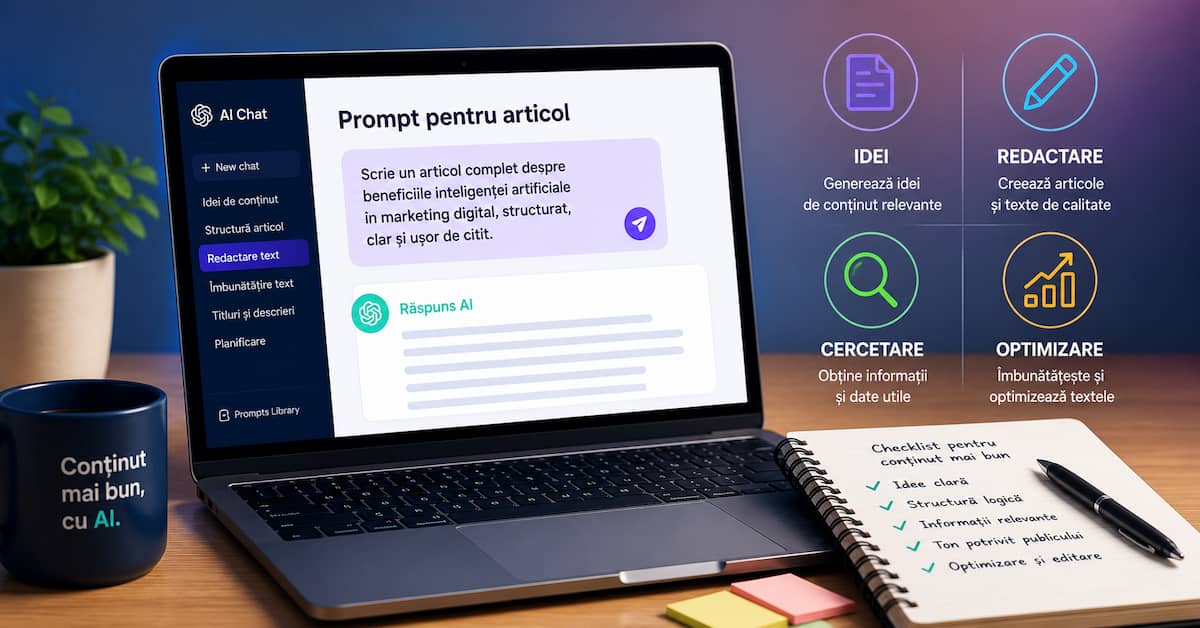 Prompturi ChatGPT pentru articole și redactarea conținutului cu AI